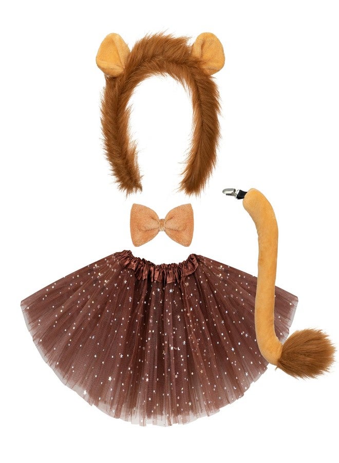 BROMZ 4 Pcs Lion Costume Set Animal Ears Headband Tail Bowtie Tutu Skirt for Girls Kids Halloween Cosplay Party Dress Up - Image 1